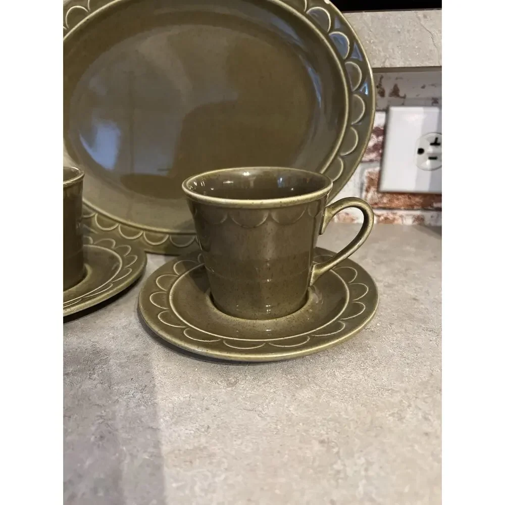 MCM‎ 70s Homer Laughlin Sheffield Granada Tray & Tea Cup Set Groovy Party Decor